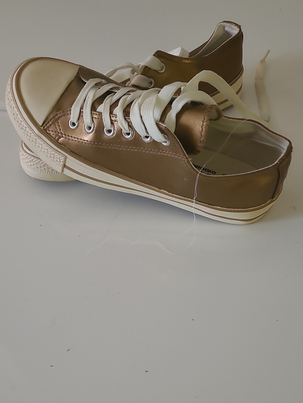 Metallic Bronze Low-Top Women's Sneakers - White Laces